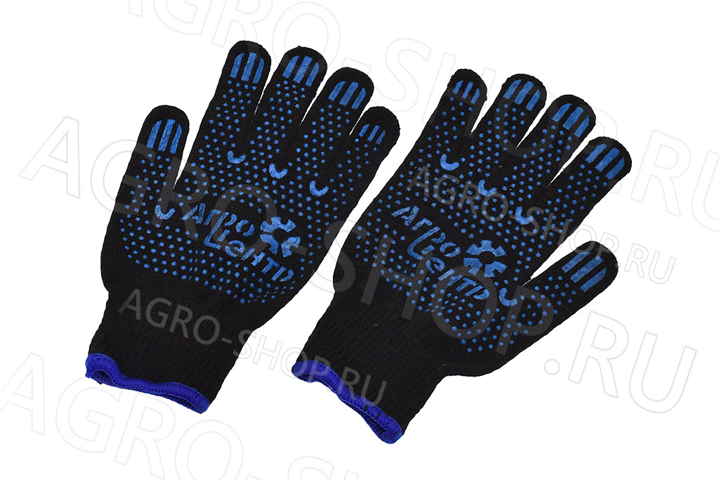 Перчатки ПХВ АГРОЦЕНТР х/б с точечками, летние (черные), класс вязки 10 (10/400) р.9 Пер 008