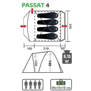 Палатка PASSAT-4 (HS-2368-4 GO) Helios