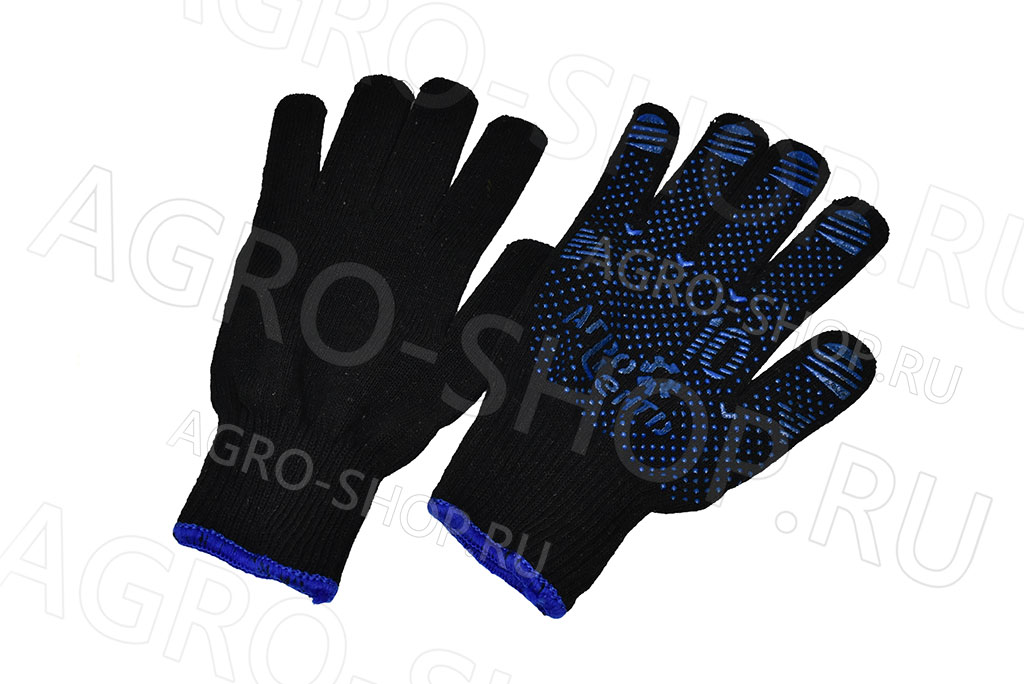 Перчатки ПХВ АГРОЦЕНТР х/б с точечками, черные, класс вязки 7 (10/300) р.10 артикул 3.1211.011
