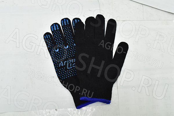 Перчатки ПХВ АГРОЦЕНТР х/б с точечками, черные, класс вязки 7 (10/360) р.9 артикул 3.1211.011