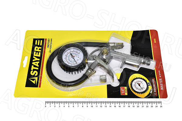 Пистолет для накачки шин с манометром (6Атм) STAYER (06482)