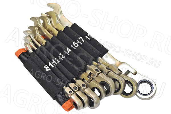 Набор ключей комбинированных трещоточных шарнирных (8...19) 8шт Maxpiler (MXT-8-SB)