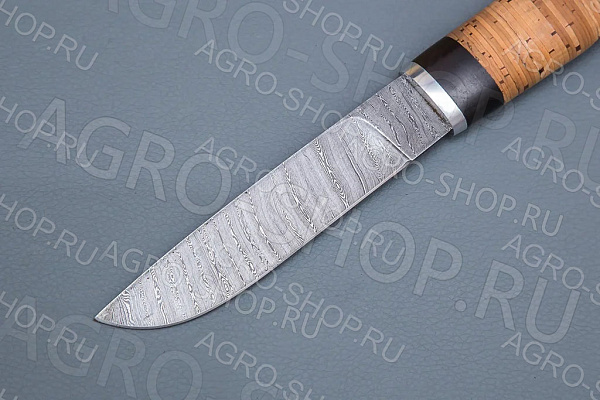 Нож Финский (лезвие: дамасская сталь; рукоять: береста, граб, дюраль)