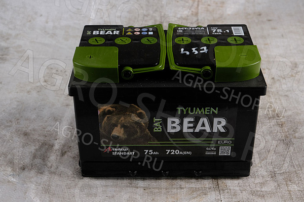 Аккумулятор 75 BatBear 720А прямая клемма конус (стандарт) Тюмень/Алькор 