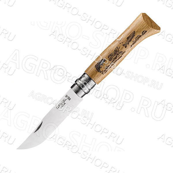 Нож Opinel №8, нержавеющая сталь, рукоять дуб, гравировка рыба, 002334