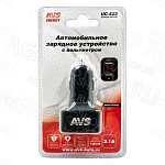 USB автомобильное зарядное устройство AVS 2 порта UC-523 (3А, черный) с вольтметром 