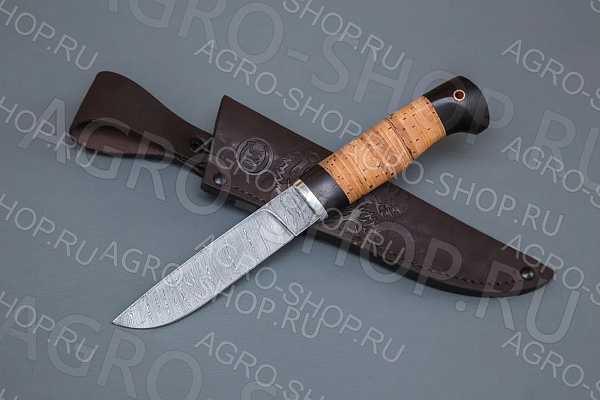 Нож Финский (лезвие: дамасская сталь; рукоять: береста, граб, дюраль)