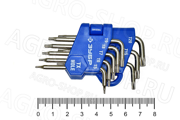 Набор ключей звездочка TORX Т5-Т20 с отверстием 8шт ЗУБР (27477-Н8)