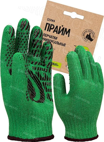Перчатки х/б с ПВХ ПРАЙМ СПЕЦ-SB®, 76 гр, зелёный,картонный ярлык