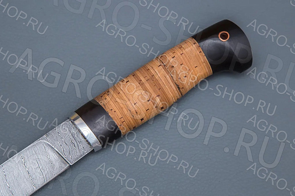 Нож Финский (лезвие: дамасская сталь; рукоять: береста, граб, дюраль)