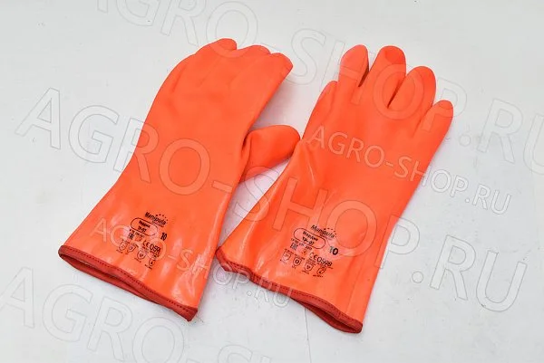 Перчатки НОРДИК (WG-786/TP-07), джерси, ППУ, ПВХ сплошной, крага, 300мм, оранжевый (6) р.10 Пер 607