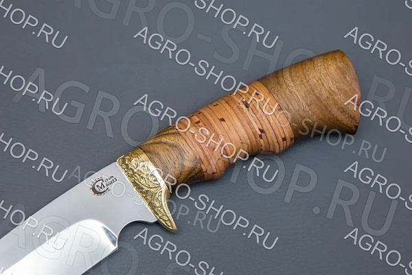 Нож "Легионер" (лезвие: сталь 65х13; рукоять: латунное литье, береста, орех)