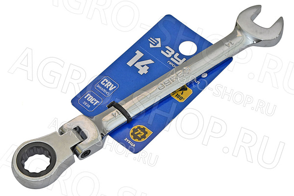 Ключ комбинированный трещоточный 14х14 шарнирный ЗУБР (27101-14)