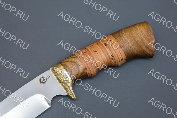 Нож "Легионер" (лезвие: сталь 65х13; рукоять: латунное литье, береста, орех)